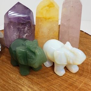 Crystal Aventurine and Opalite Elephant Figurines